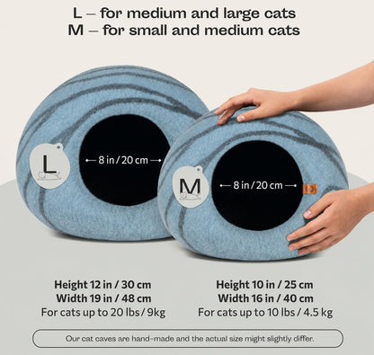 Merino Wool Cat Cave Bed for Indoor Cats (Aquamarine, Medium) | Premium Handmade Felt Enclosure, Ultra Soft, Lightweight, Breathable, Adjustable Design