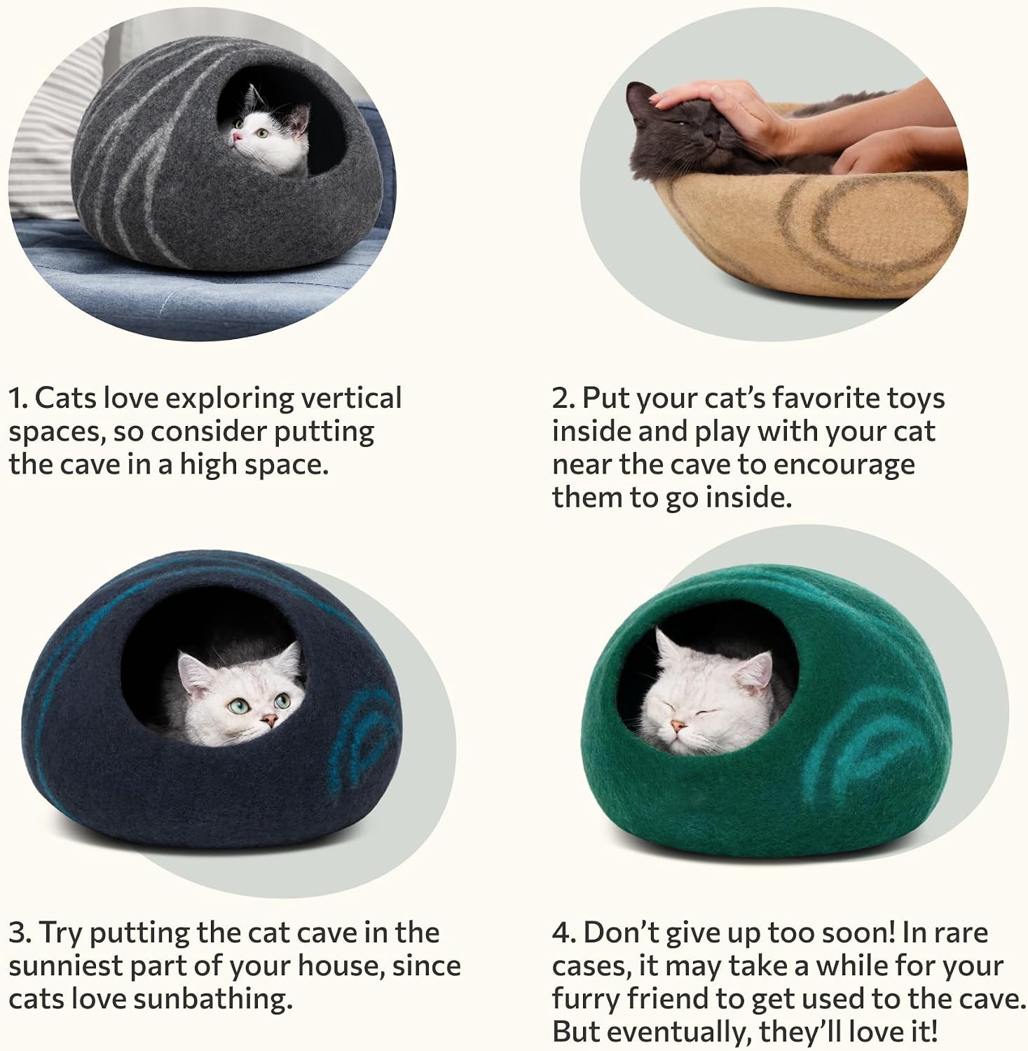Merino Wool Cat Cave Bed for Indoor Cats (Aquamarine, Medium) | Premium Handmade Felt Enclosure, Ultra Soft, Lightweight, Breathable, Adjustable Design