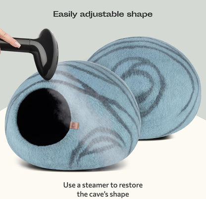 Merino Wool Cat Cave Bed for Indoor Cats (Aquamarine, Medium) | Premium Handmade Felt Enclosure, Ultra Soft, Lightweight, Breathable, Adjustable Design