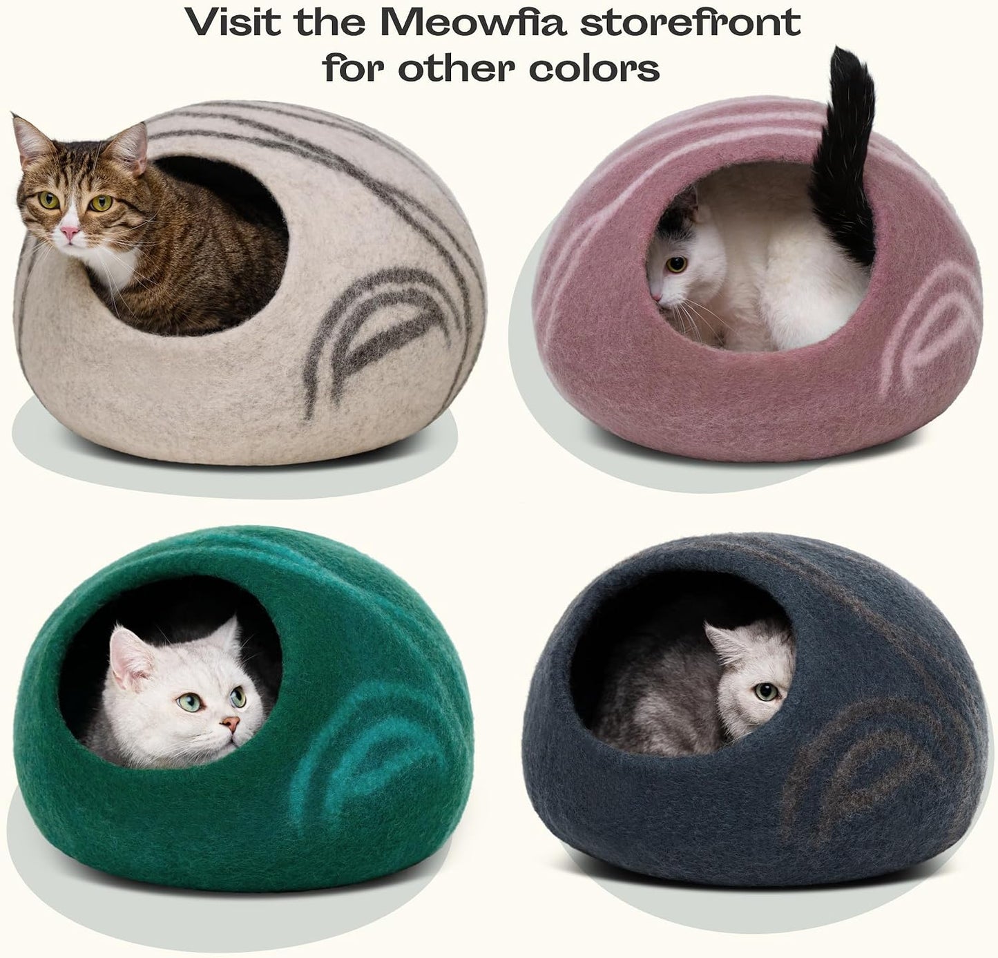 Merino Wool Cat Cave Bed for Indoor Cats (Aquamarine, Medium) | Premium Handmade Felt Enclosure, Ultra Soft, Lightweight, Breathable, Adjustable Design