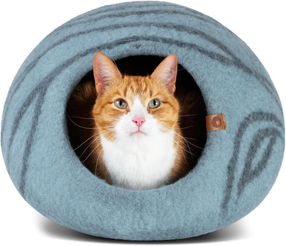 Merino Wool Cat Cave Bed for Indoor Cats (Aquamarine, Medium) | Premium Handmade Felt Enclosure, Ultra Soft, Lightweight, Breathable, Adjustable Design